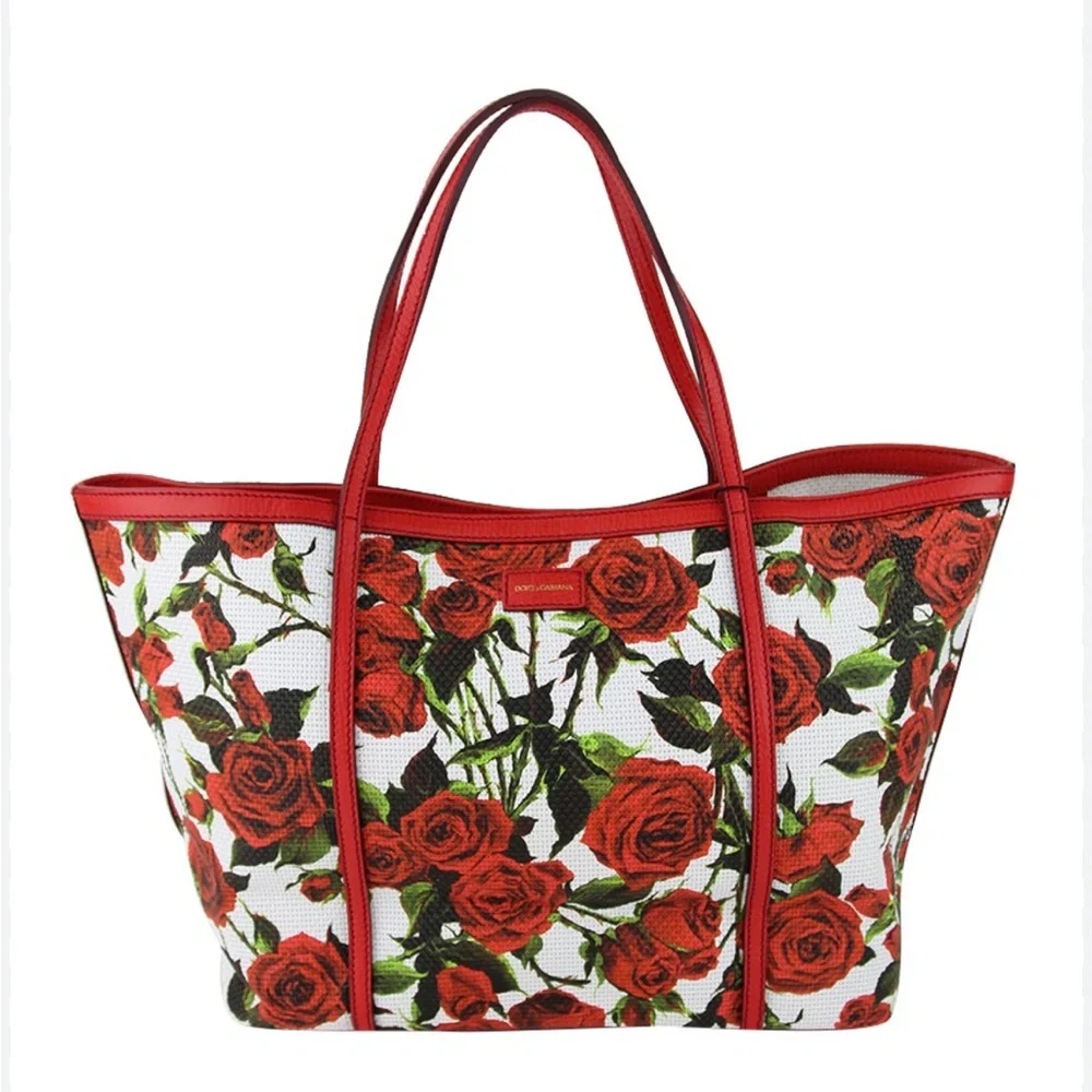 Dolce and Gabbana Red Rose Print Tote Bag - Women